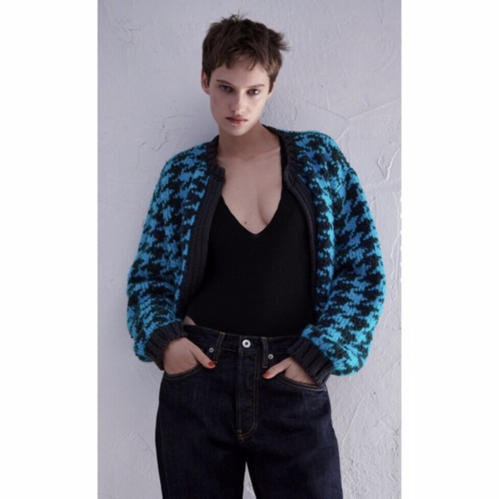NEW Zara Houndstooth Knit Cardigan Small - Picture 9 of 13